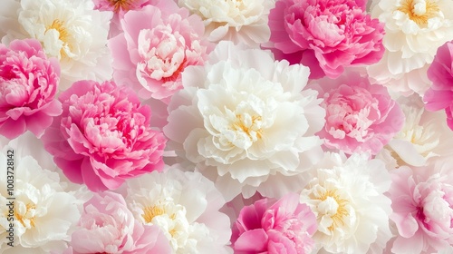 A close up of a bunch of white and pink flowers