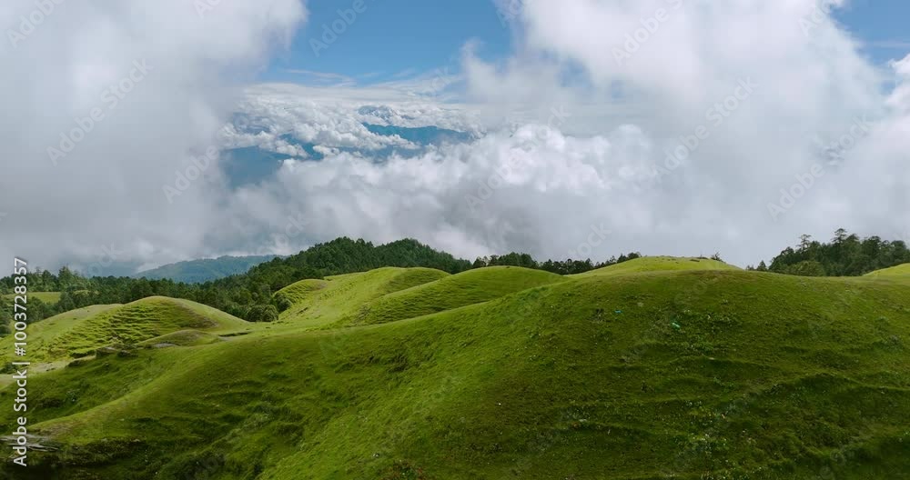 Drone shot of scenic landscape of Dolakha Shailung Nepal under clear blue sky lush greenery hills and mountains touristic place of trekking and hiking prospects for nature lovers and adventure seekers Drone shot of scenic landscape of Dolakha Shailung Nepal under clear blue sky lush greenery hills and mountains touristic place of trekking and hiking prospects for nature lovers and adventure seekers