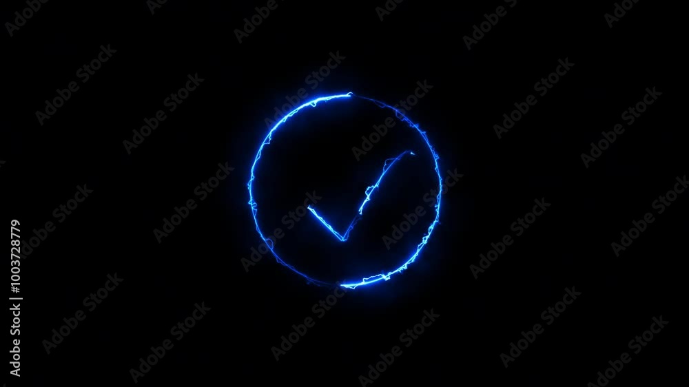 glowing neon light Check mark icon and tick mark animation . glowing neon light Check mark icon and tick mark animation .