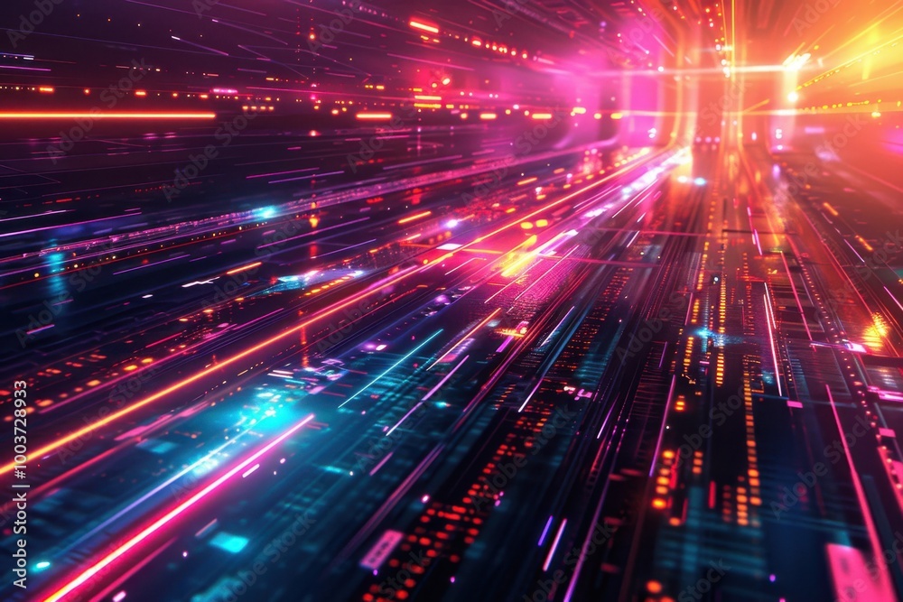Fototapeta premium Vibrant Abstract Digital Light Trails in Motion