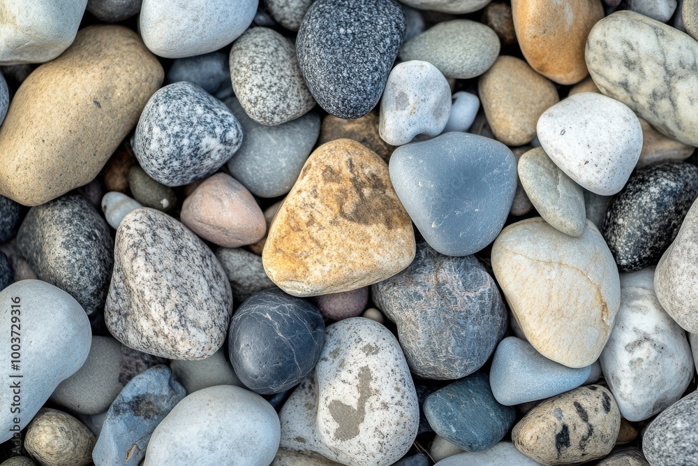 Scenic Arrangement of Smooth Pebbles on a Serene Beach for Decorative Use Scenic Arrangement of Smooth Pebbles on a Serene Beach for Decorative Use
