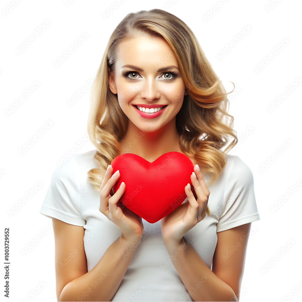 Front view of woman holding heart shape isolated on transparent background Front view of woman holding heart shape isolated on transparent background