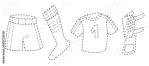 Connect the dots, educational game for kids. Set of football objects