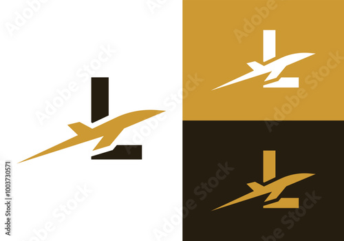 Letter L with aeroplane. Modern Travel logo Design Template
