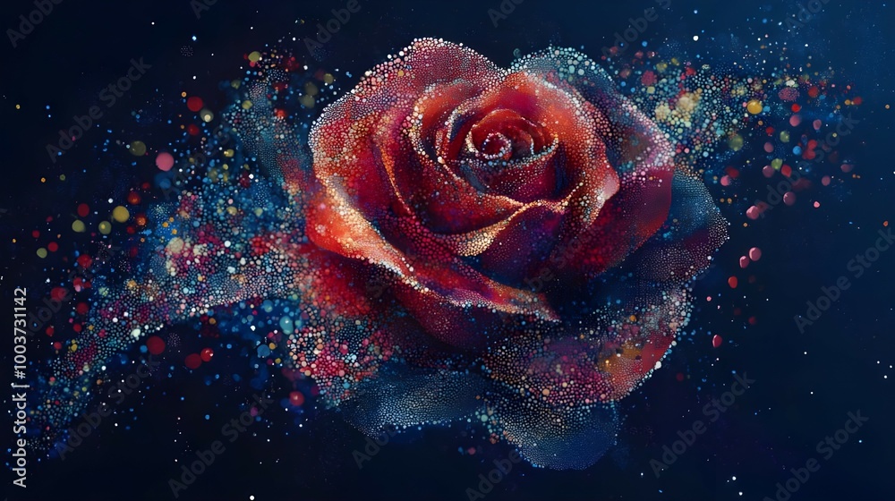Vibrant Abstract Rose in Bold Dots: Perfect for wallpaper design, web, banner, book cover, wall art, etc. Vibrant Abstract Rose in Bold Dots: Perfect for wallpaper design, web, banner, book cover, wall art, etc.