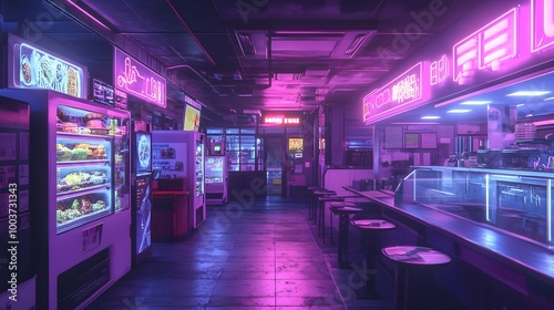 Wallpaper Mural A cyberpunk food facility where AI systems use laser precision to detect defects in products, vivid neon colors, sharp contrast, industrial aesthetic, ultra-detailed Torontodigital.ca