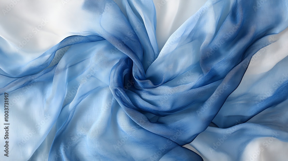 Obraz premium Blue transparent fabric on white background