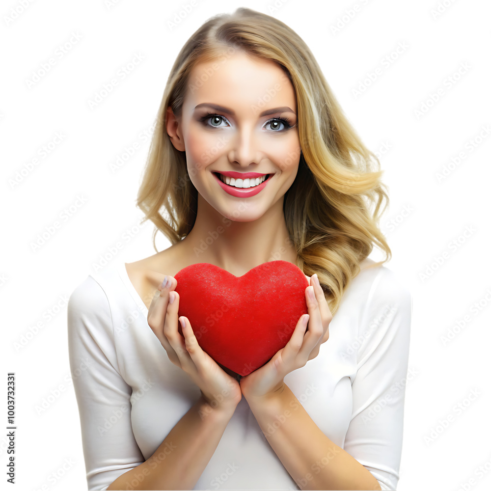 Front view of woman holding heart shape isolated on transparent background Front view of woman holding heart shape isolated on transparent background