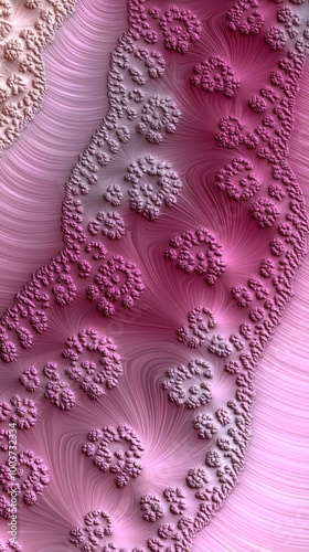  A pink background is adorned with swirling patterns in shades of pink atop, while white swirls gracefully rest at the image's base