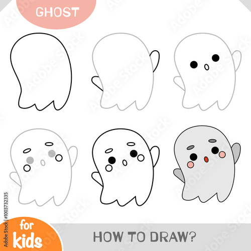 How to draw Ghost character for children. Step by step drawing tutorial