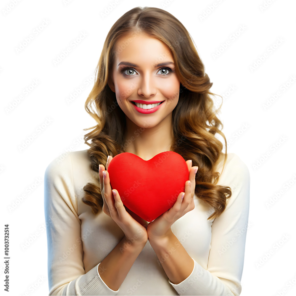 Front view of woman holding heart shape isolated on transparent background Front view of woman holding heart shape isolated on transparent background