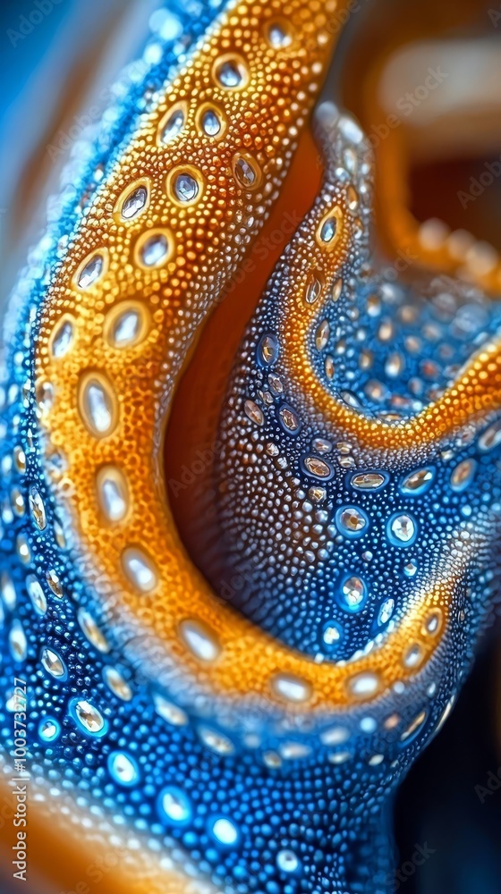 Obraz premium A tight shot of a blue-yellow object with water drops on its surface