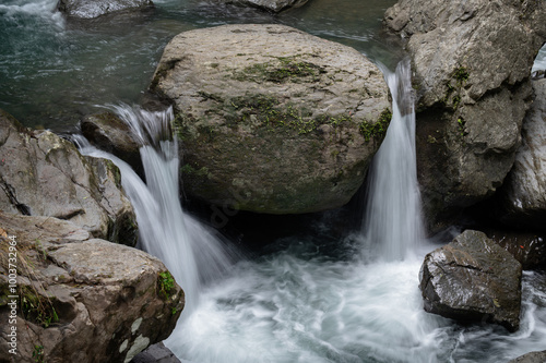 Beautiful river go through giant rocks, in Manyueyuan forest recreation area, New Taipei City, Taiwan. photo