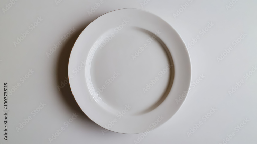 Empty White Ceramic Plate on Light Background Empty White Ceramic Plate on Light Background