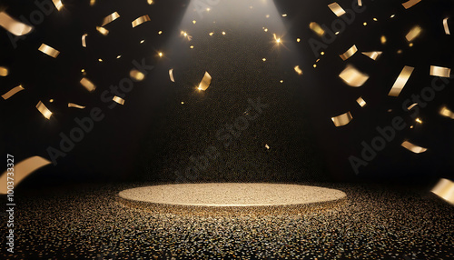 golden conffeti and gold circle stage