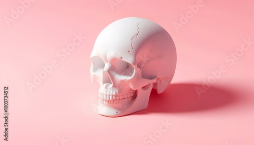 A cracked skull on a pink background