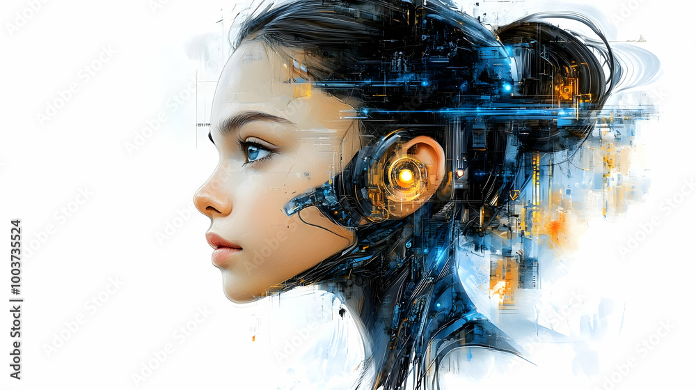 Cyberpunk Woman with Machine Parts, Futuristic Art Cyberpunk Woman with Machine Parts, Futuristic Art
