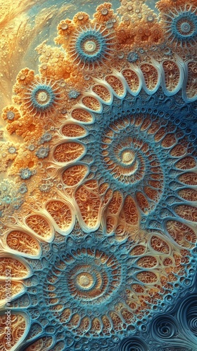  A detailed view of a computer-generated spiral design in an image..An up-close representation of a computer-generated spiral pattern depicted in another image