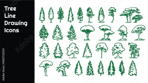 Hand-drawn Tree line silhouette vector icons set photo