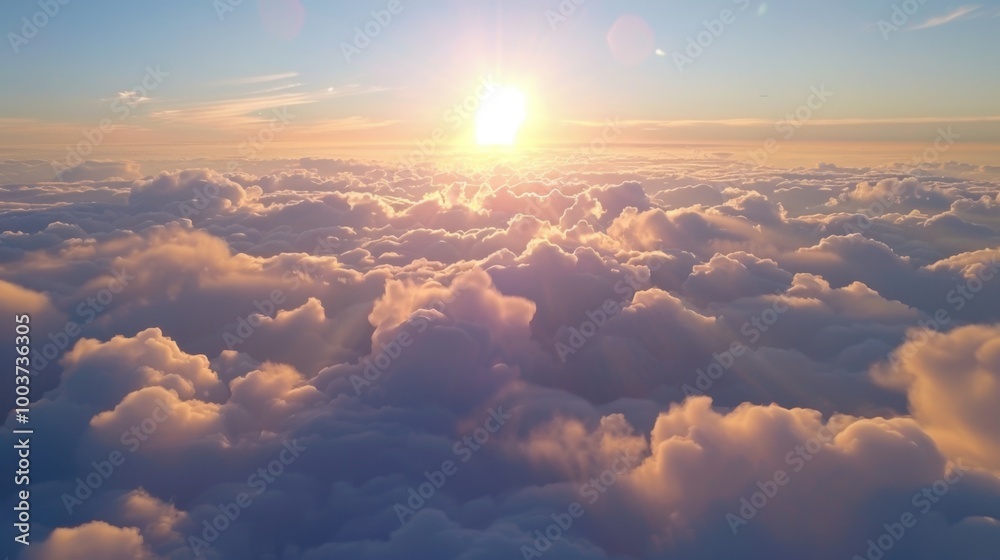 Serene Sunrise Over Fluffy Clouds in the Sky Serene Sunrise Over Fluffy Clouds in the Sky