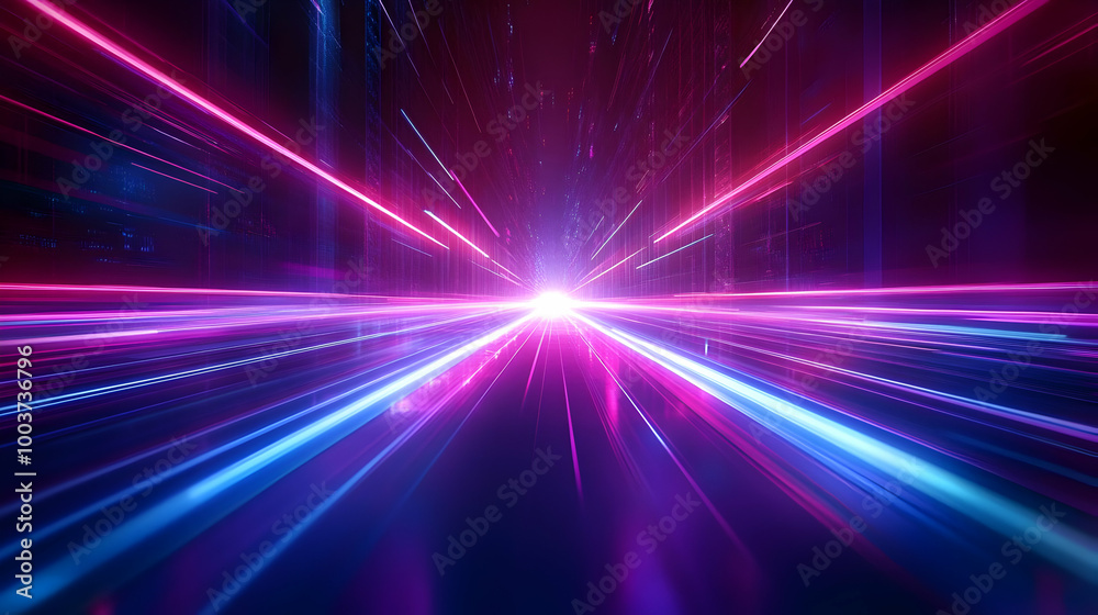 Abstract 3D Digital Neon Lights Background with Glowing Lines in Purple and Blue Colors Abstract 3D Digital Neon Lights Background with Glowing Lines in Purple and Blue Colors