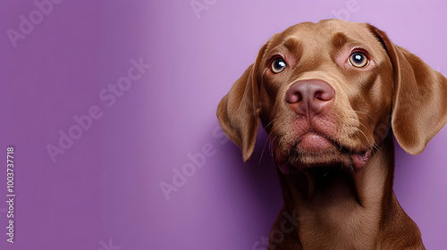 Wallpaper Mural Cute Dog Looking Up on Purple Background Torontodigital.ca