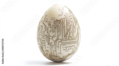 circuit board etched into an egg set against a white background photo