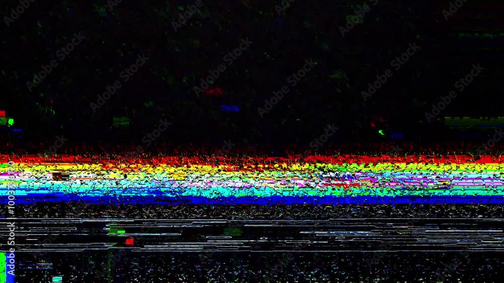 glitch screen with VHS error signal, TV static, and distortion noise effect 4K