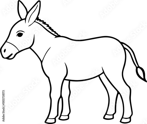 donkey outline coloring book page line art vector illustration