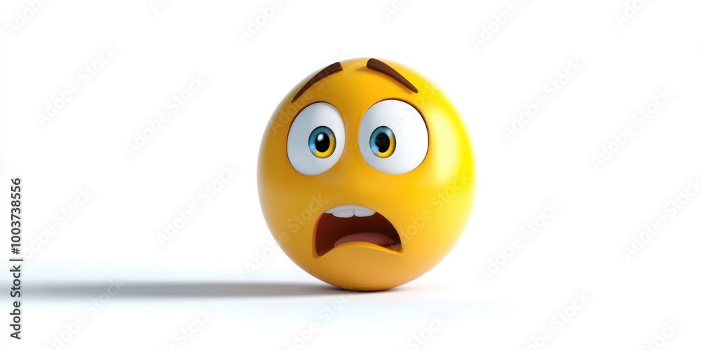 Fototapeta premium A surprised yellow smiley face reacts to an unexpected event in a minimalist setting, capturing a moment of shock and emotion