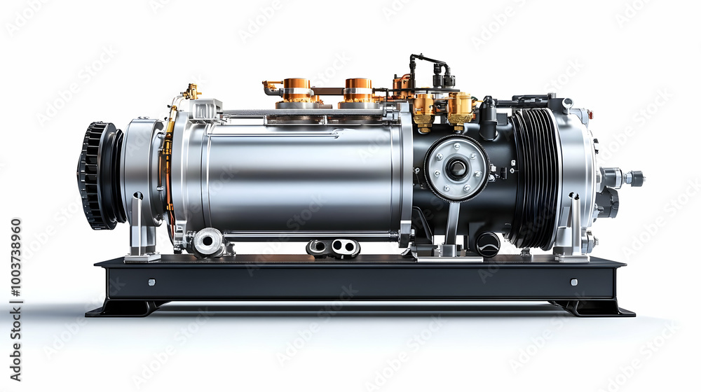 3D Render of a Detailed Industrial Air Compressor with a Silver Finish and a Black Base 3D Render of a Detailed Industrial Air Compressor with a Silver Finish and a Black Base