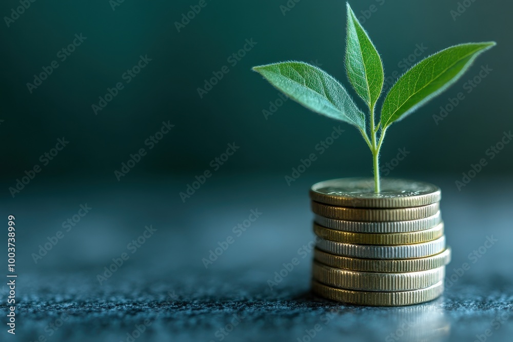 Young plant growing from coins symbolizing eco-financial growth