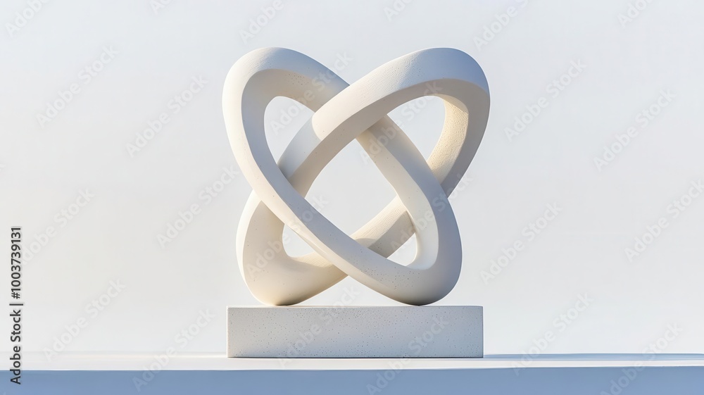Abstract sculpture of plain, smooth surfaces intertwined, balance and symmetry, white stone texture, minimalist aesthetic Abstract sculpture of plain, smooth surfaces intertwined, balance and symmetry, white stone texture, minimalist aesthetic