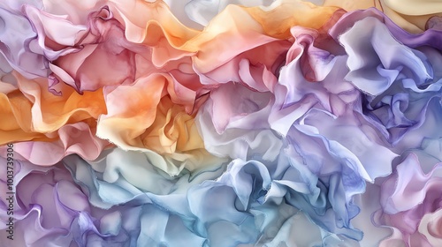 Colorful abstract fabric ruffles, white isolate background