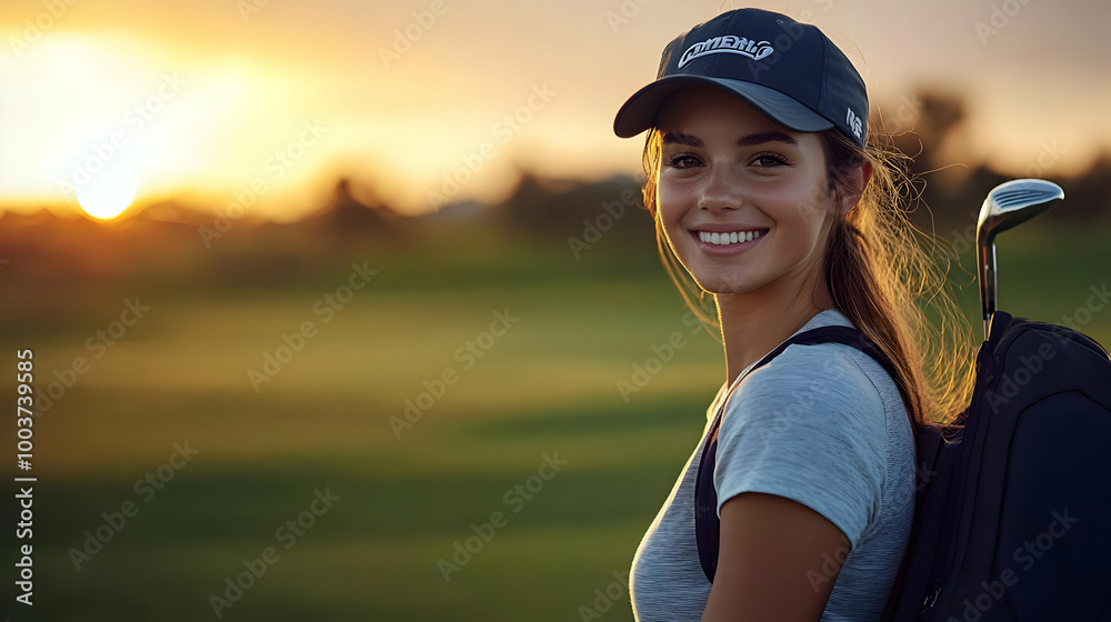 Smiling Golfer on the Green at Sunset Smiling Golfer on the Green at Sunset