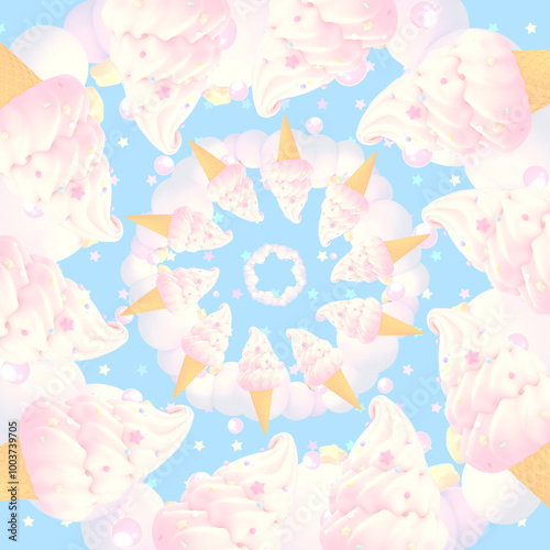 Cartoon spinning vanilla ice cream pattern.