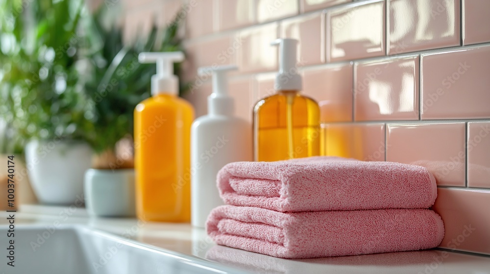 towel and cosmetic products in the bathroom, body care,cosmetic cream towel and cosmetic products in the bathroom, body care,cosmetic cream