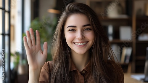 Person waving in a bright, natural light setting