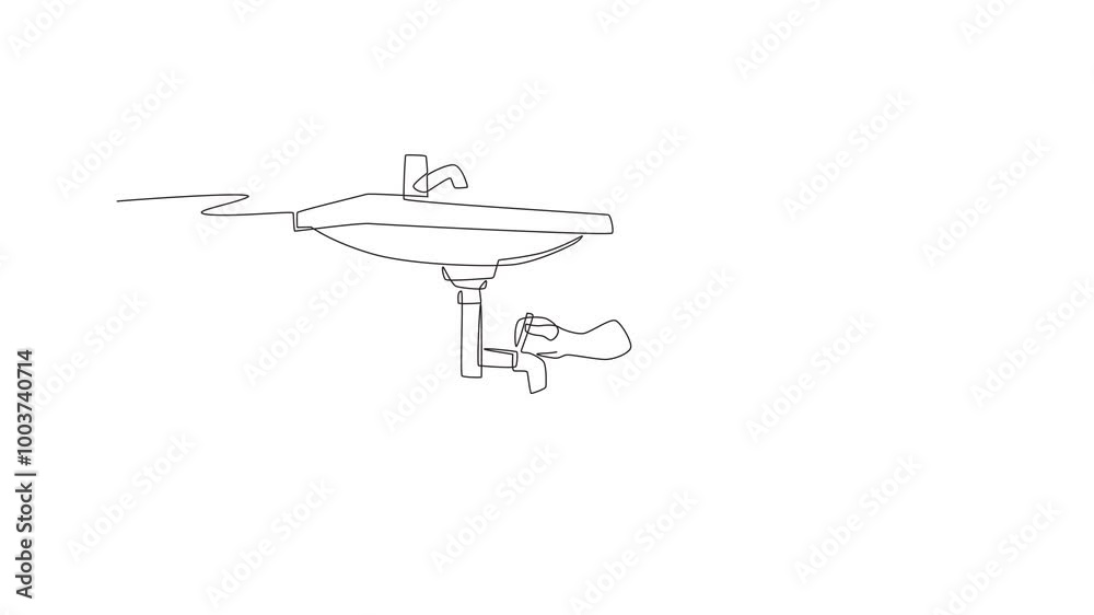 Animated plumber checking pipes. Plumber concept one-line drawing Animated plumber checking pipes. Plumber concept one-line drawing