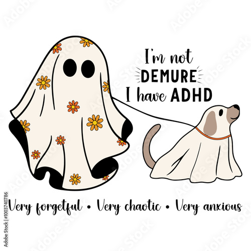 Very Demure Very Cutesy Halloween Cute Ghost With Dog SVG