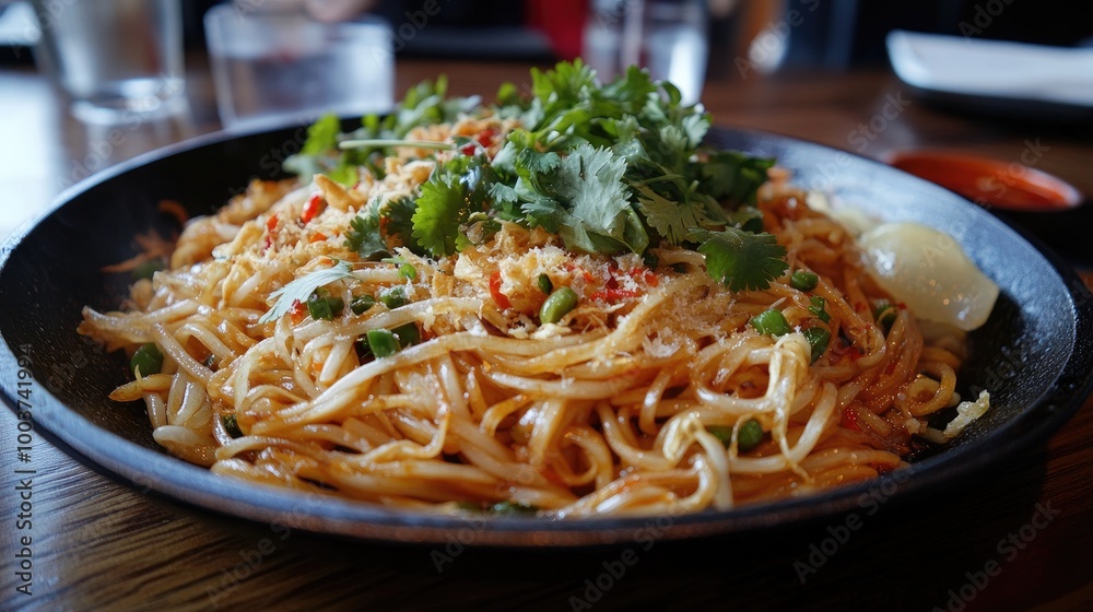 Delicious Spicy Noodles with Fresh Herbs and Vegetables Delicious Spicy Noodles with Fresh Herbs and Vegetables