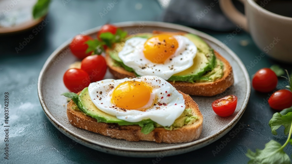 Healthy Breakfast with Avocado and Poached Eggs Healthy Breakfast with Avocado and Poached Eggs