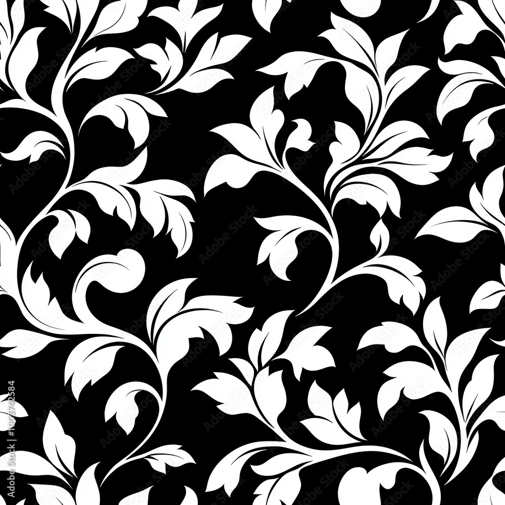 A black and white floral pattern featuring intricate vine designs, creating a classic and elegant look. A black and white floral pattern featuring intricate vine designs, creating a classic and elegant look.
