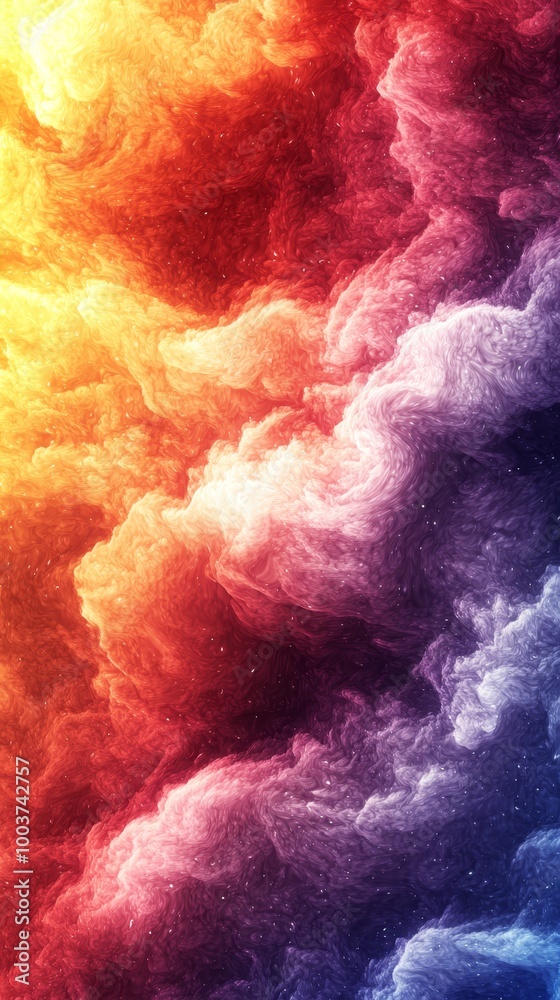 A multicolored cloud of smoke hovers in the foreground; behind it, a blue sky is dotted with stars A multicolored cloud of smoke hovers in the foreground; behind it, a blue sky is dotted with stars