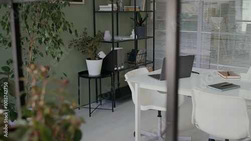 Empty contemporary office workspace interior
