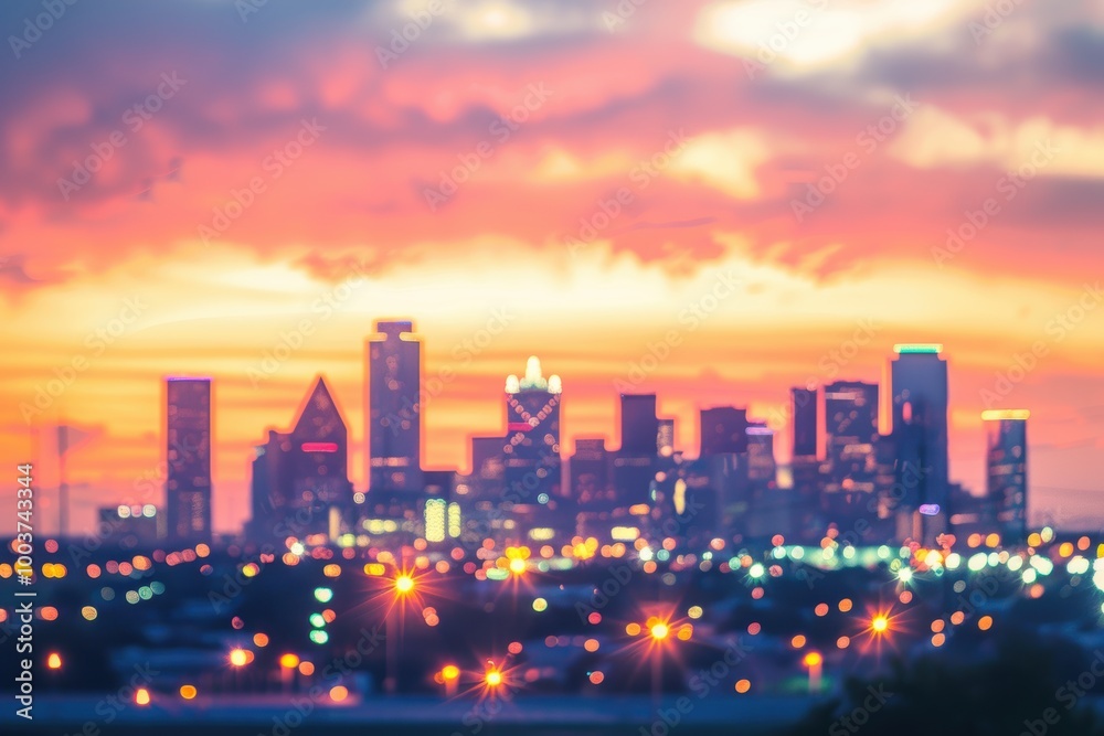Fototapeta premium Blurred City Skyline at Sunset with Clear Foreground