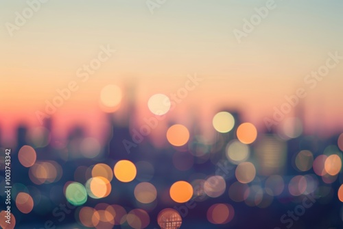 Blurred City Skyline at Sunset with Colors in Foreground photo