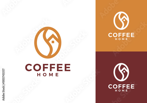 coffee bean with house combination logo design template