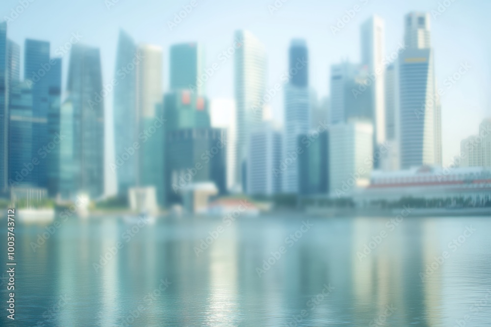 Obraz premium Blurry Cityscape with Clean Foreground and Water Reflection