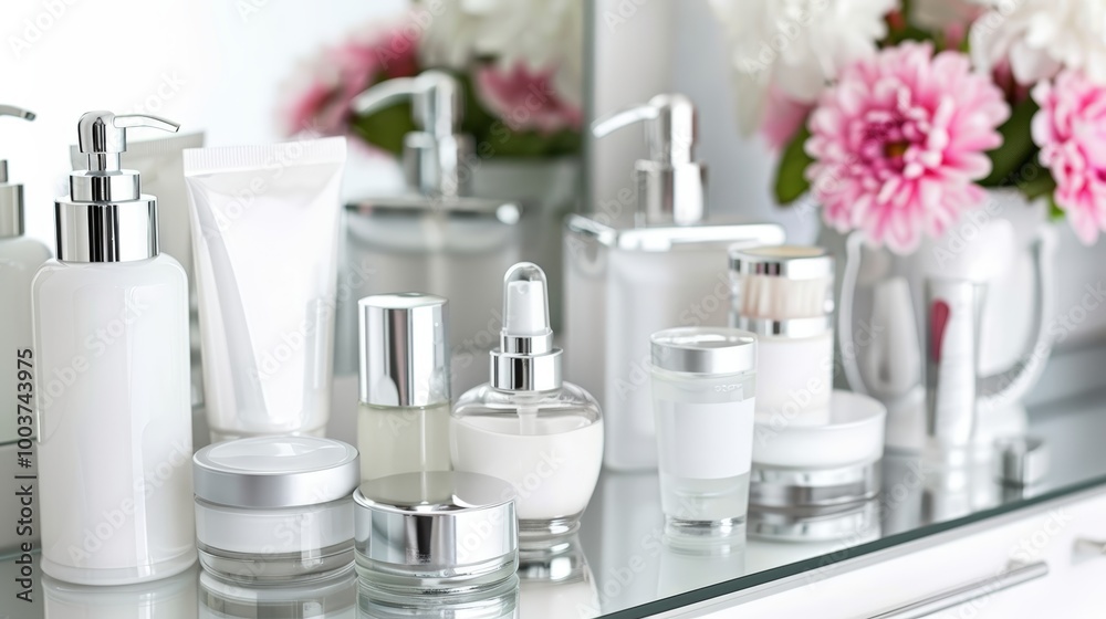 Elegant Collection of Skincare Products on Vanity Elegant Collection of Skincare Products on Vanity